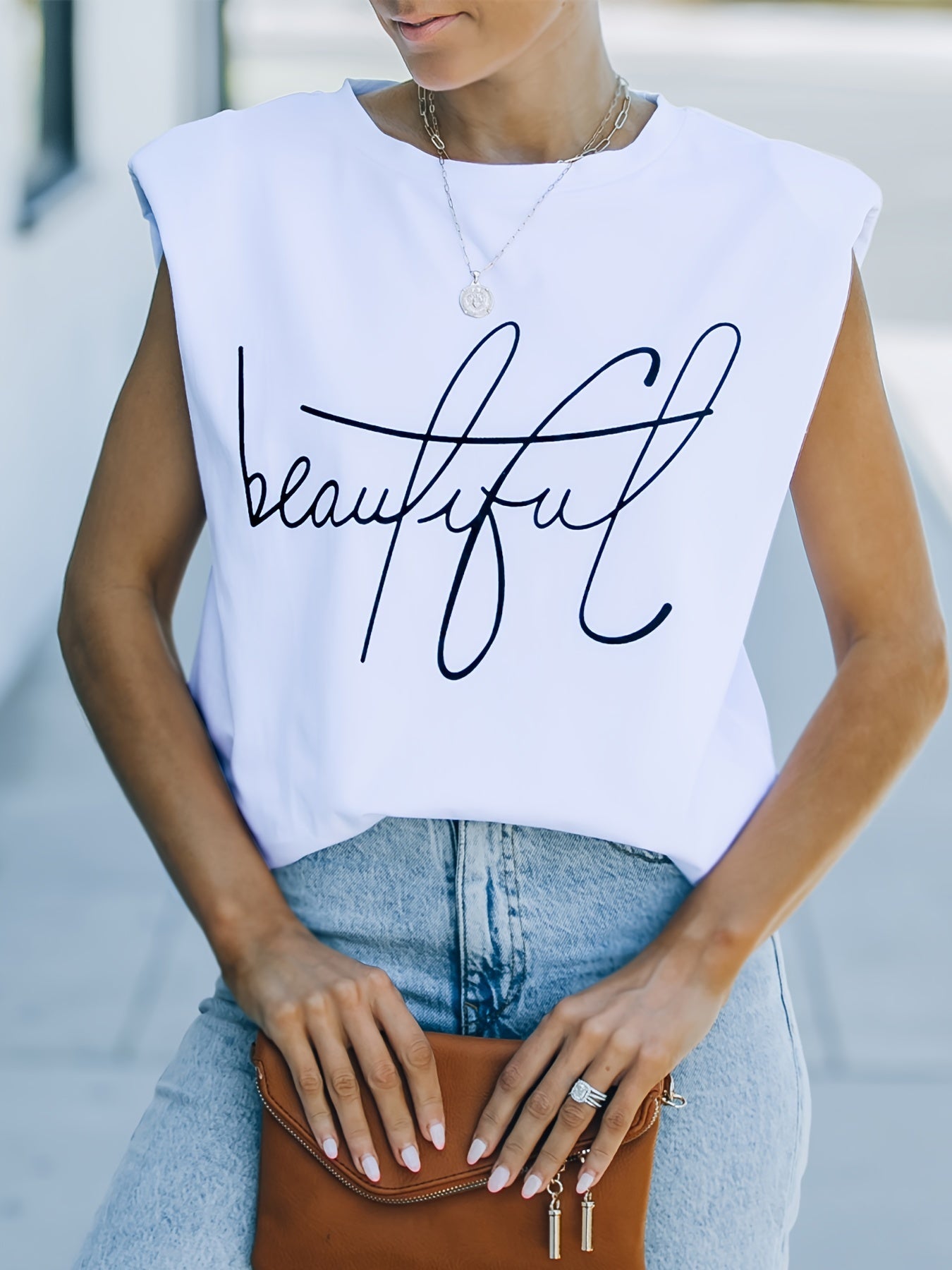 Alphabets Print Sleeveless Tank for Women