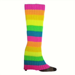 Women's Fluorescent Woolen Leg Warmers Splicing Rainbow Knitted Foot Covers