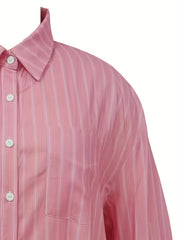  Striped Button Up Long Sleeve Blouse