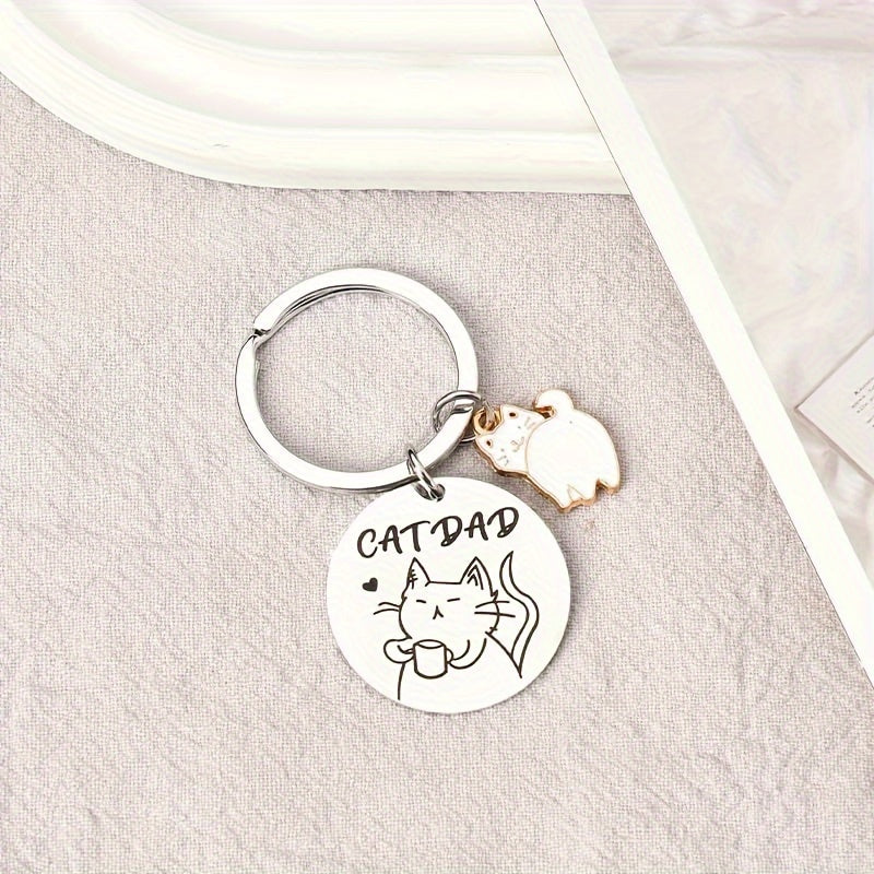 Cat Pattern Keychain Stainless Steel Round Key Chain