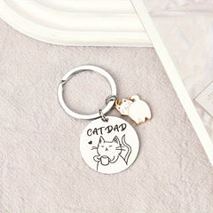 Cat Pattern Keychain Stainless Steel Round Key Chain