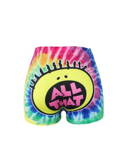  Cartoon Figure & Letter Print Tie Dye Medium Stretch Skinny Shorts