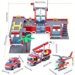 774pcs City Fire Station Building Blocks Firefighter Truck Helicopter Toys