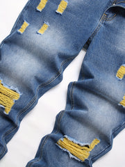 Slim Fit Ripped Jeans Men Distressed Denim Pants