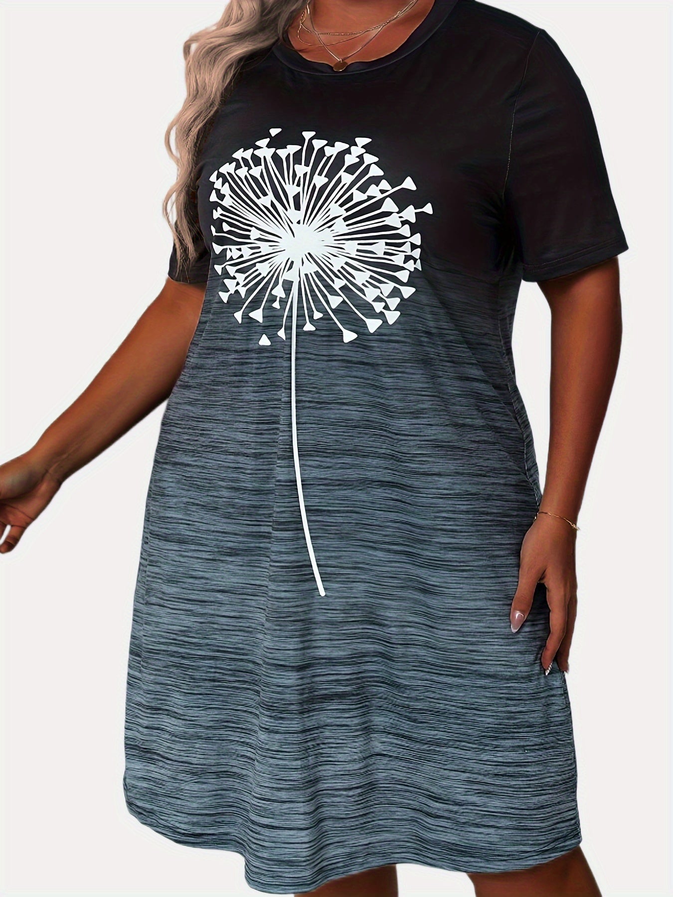  Women's Dandelion & Ombre Print Tee Dress