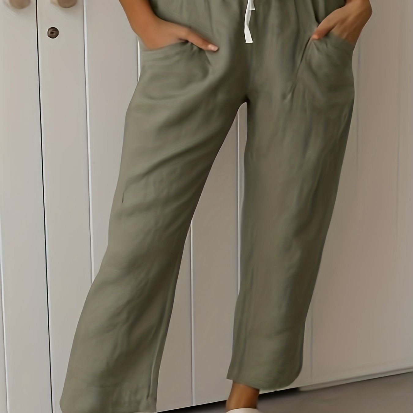  Casual Pants Women's Plus Solid Elastic Drawstring High Rise Loose