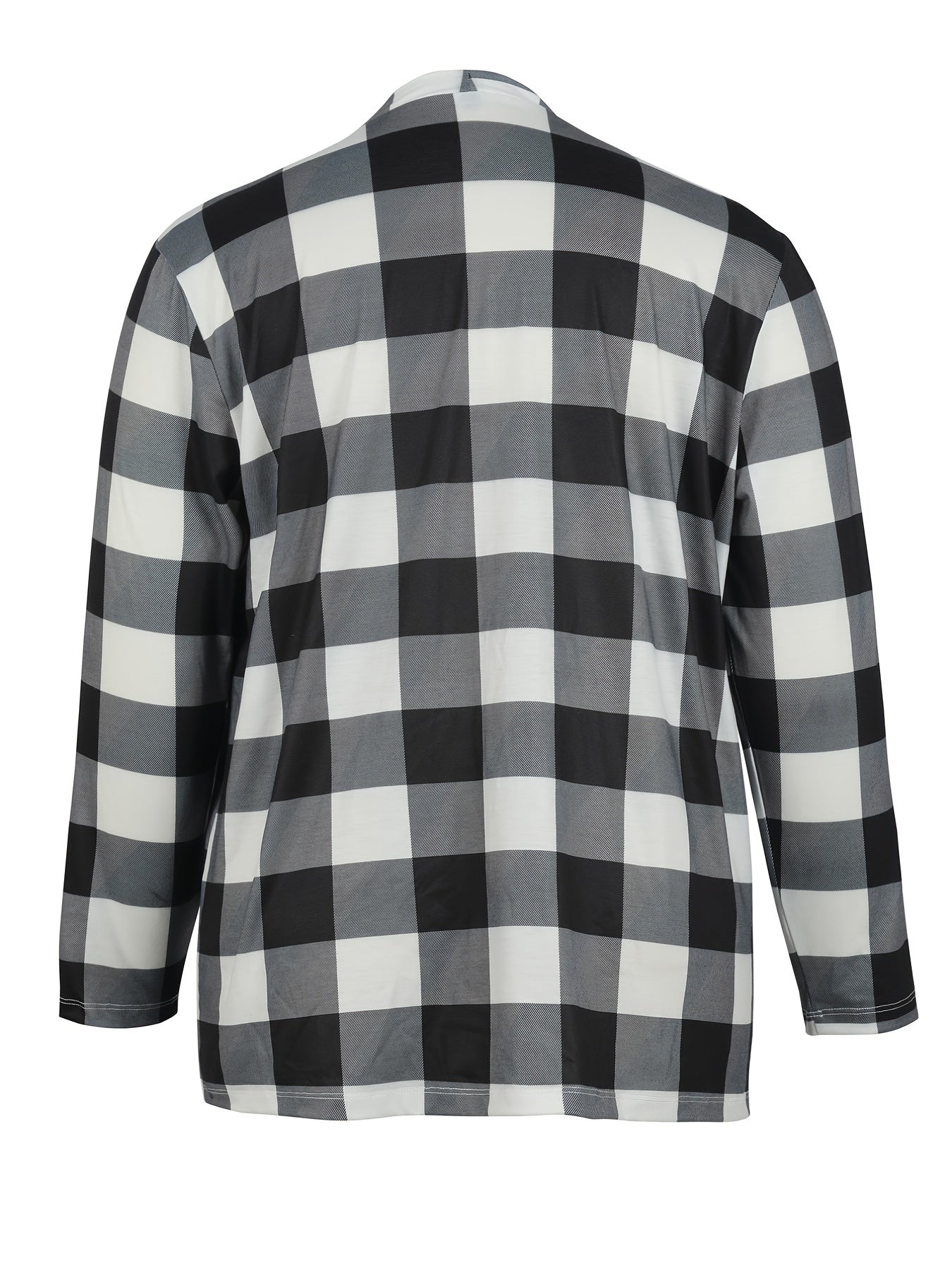  Plaid Print Long Sleeve Open Front Cardigan