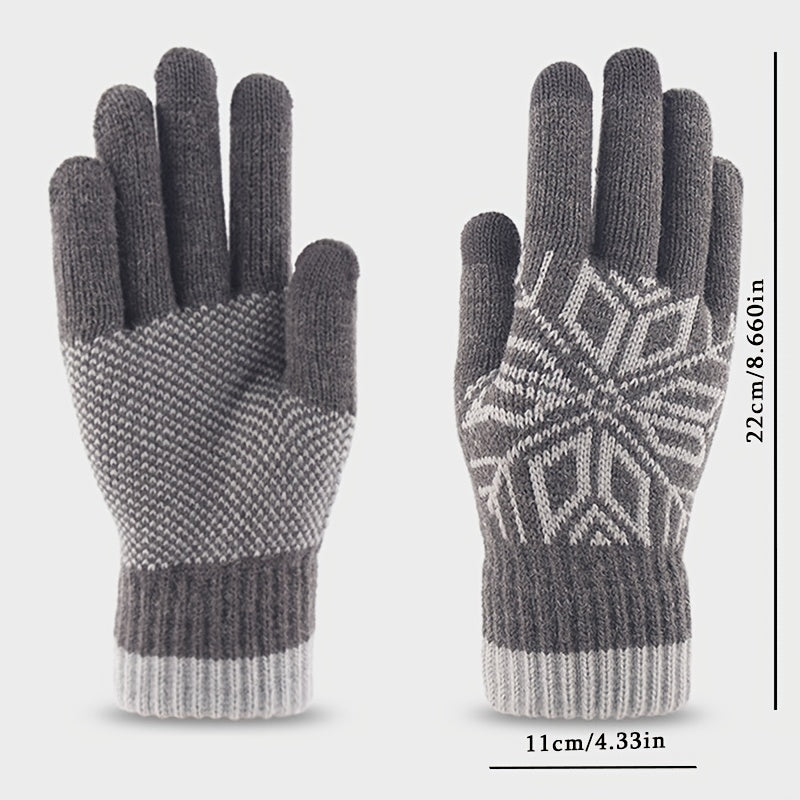 Snowflake Knit Gloves for Women Fleece Lined