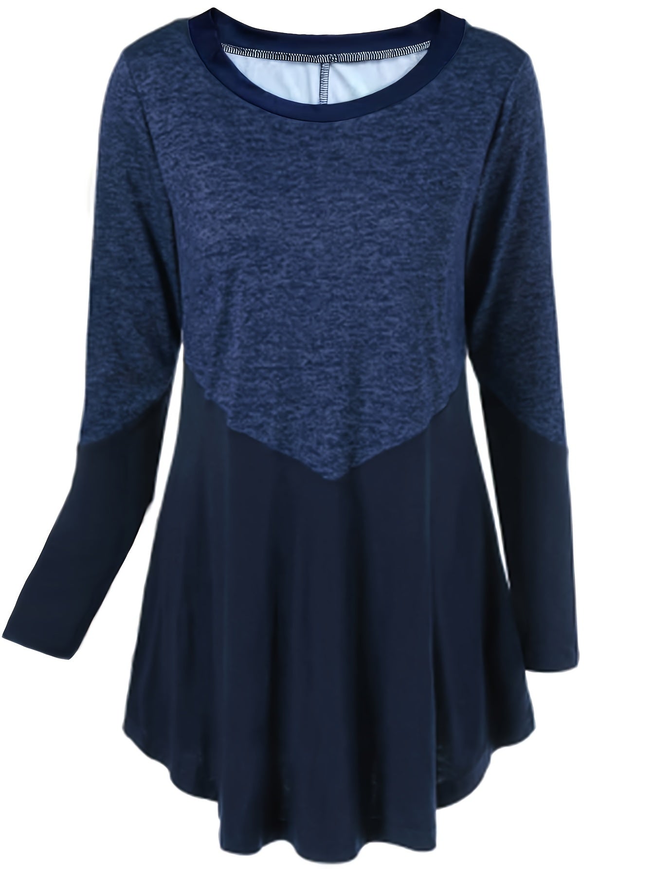 Casual Dress Women's Plus Colorblock Long Sleeve Round Neck Dress