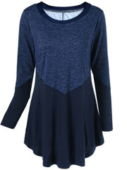  Casual Dress Women's Plus Colorblock Long Sleeve Round Neck Dress