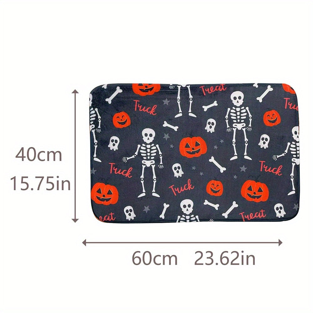 Halloween Skull Pumpkin Floor Mat Non Slip Bath Rug Machine Washable