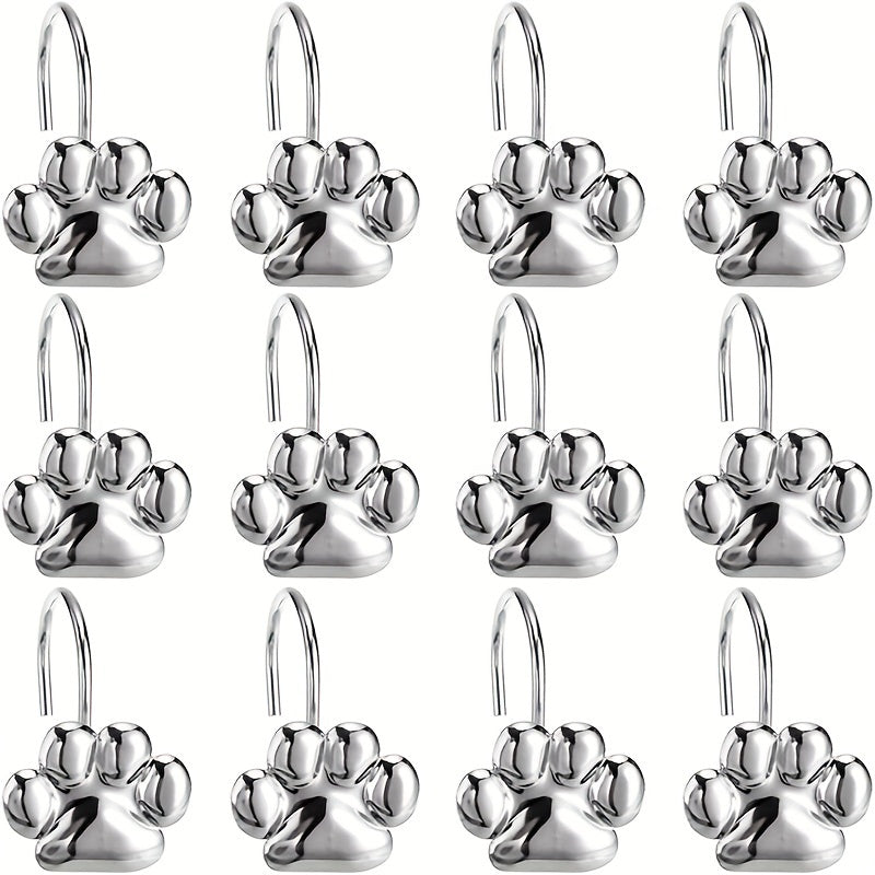 12pcs Paw Print Shower Curtain Hooks - Rust Proof and Fashionable