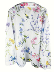 Women's Plus Floral Print Button Up Long Sleeve Blouse