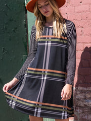  Casual Dress Women's Plus Colorblock Stripe & Plaid Print