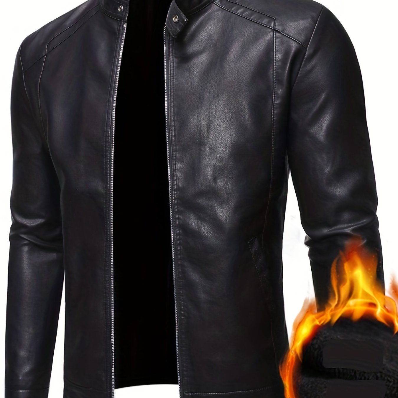 PU Biker Jacket Men's Casual Zip Up Faux Leather Jacket For Fall Winter