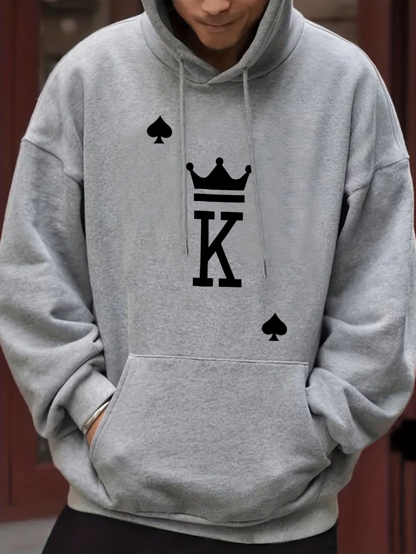 King Of Spades Print Hoodie Men's Graphic Pullover Hooded Sweatshirt