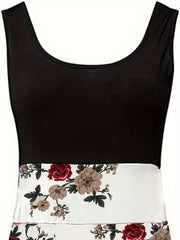  Colorblock Floral Print Square Neck Jumpsuit