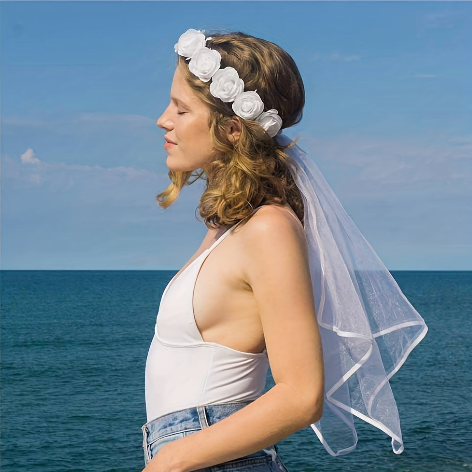 Rose Headband Long Veil Hair Accessory