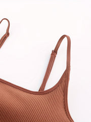 Ribbed Cami Sports Bra Solid Tank Top Activewear