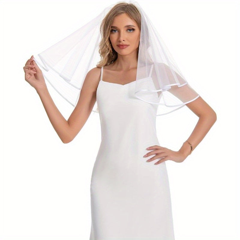 Short 2 Tier Sheer Tulle Wedding Veil Lightweight Accessory