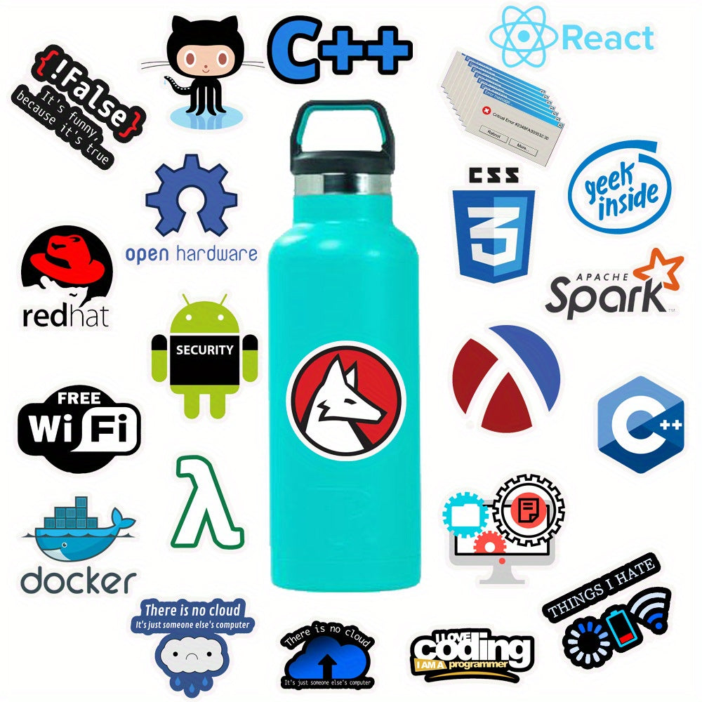 50pcs Reusable Vinyl Cartoon Programmer Sticker Pack for Tech Enthusiasts