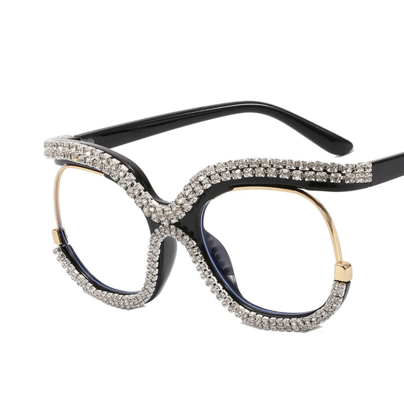 Rhinestone Clear Lens Glasses Y2K Cat Eye Casual Eyewear