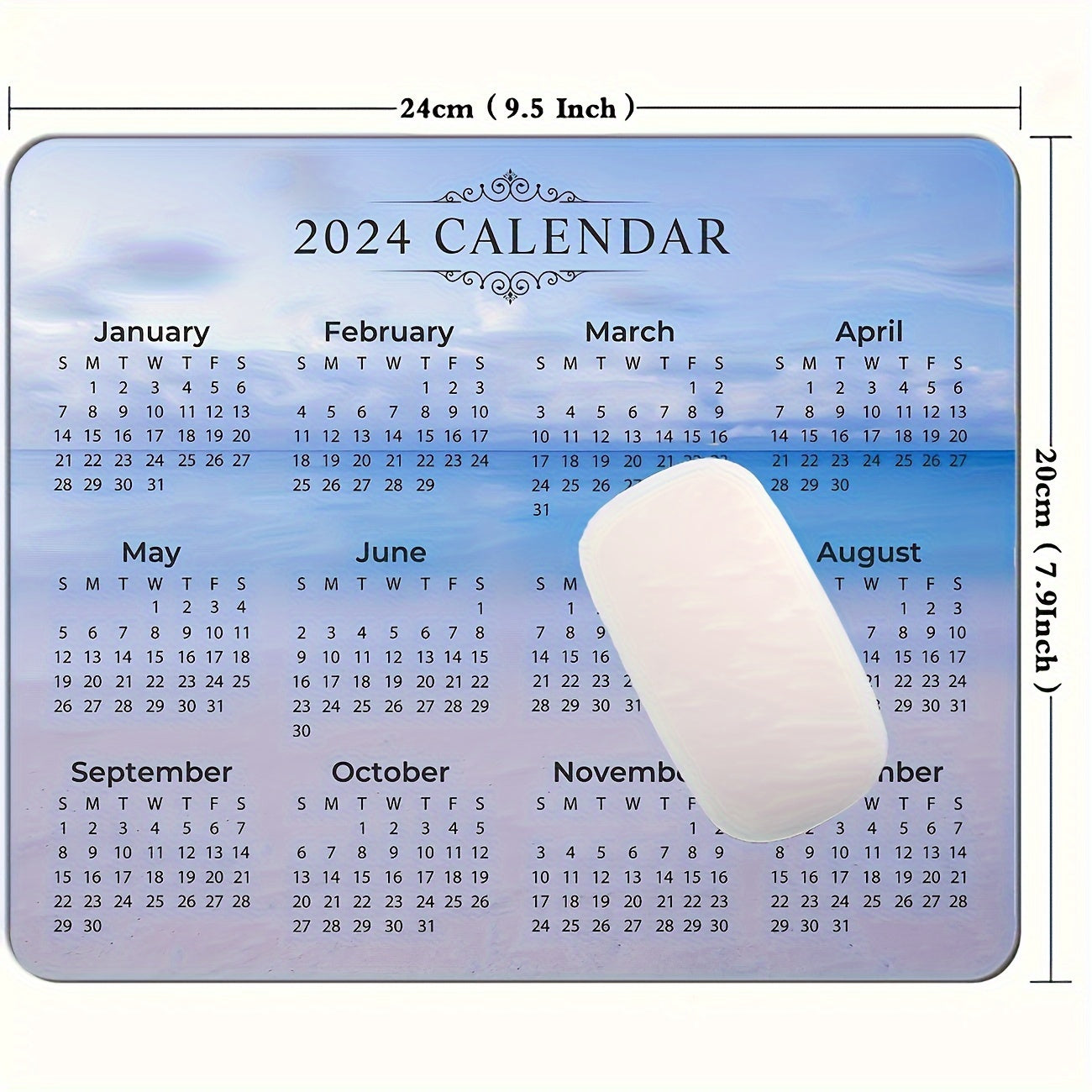 Calendar Sky Ocean Mousepad Non Slip Rubber Base Mouse Pad