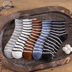 5 Pairs Striped Crew Socks Comfy & Breathable Sports Socks Women's