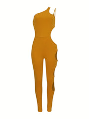One Shoulder Cut Out Jumpsuit Sexy Sleeveless Jumpsuit