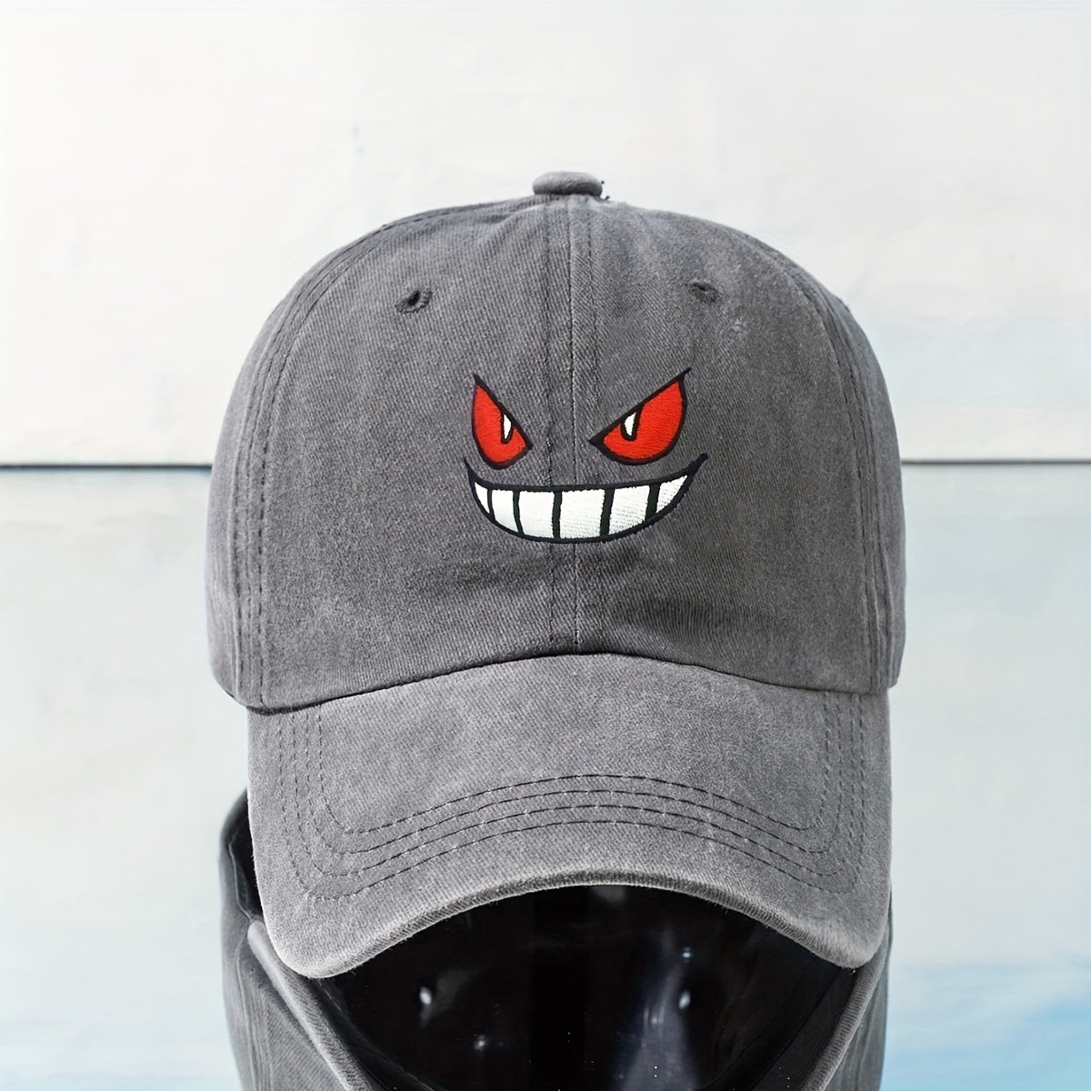 Devil Smiling Face Baseball Cap Embroidery Washed Distressed Dad Hats Unisex