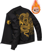 Vintage Oriental Dragon Print Zip Up Jacket