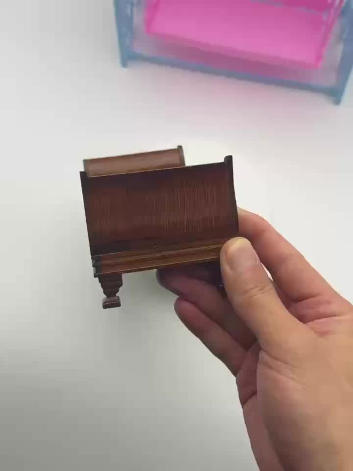 1:12 Scale Burgundy Classic Single Bed for Dollhouse Bedroom