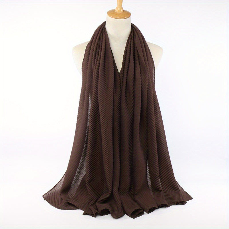 Solid Pleated Scarf Hijab Casual Shawl Soft Sunscreen Windproof Head Wrap Turban
