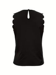 Scallop Trim Tank Top Sleeveless Crew Neck Top