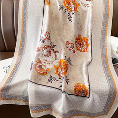 Flower Print Scarf Block Silk Shawl Satin Head Wrap Women Sunscreen