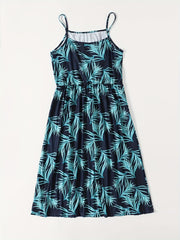 Summer Graphic Suspender Swimsuits Set Mother Daughter Dress V Neck