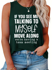  Casual Tank Top Women's Plus Slogan Print Round Neck Tank Top