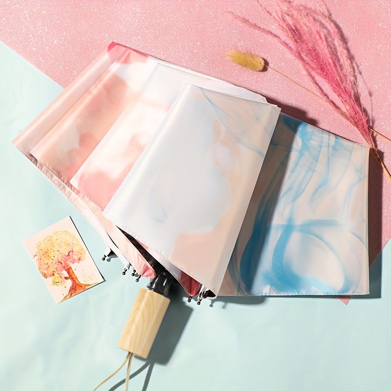 Tie Dye Three Fold Manual Folding Umbrella Rain Or Shine Dual use Umbrella