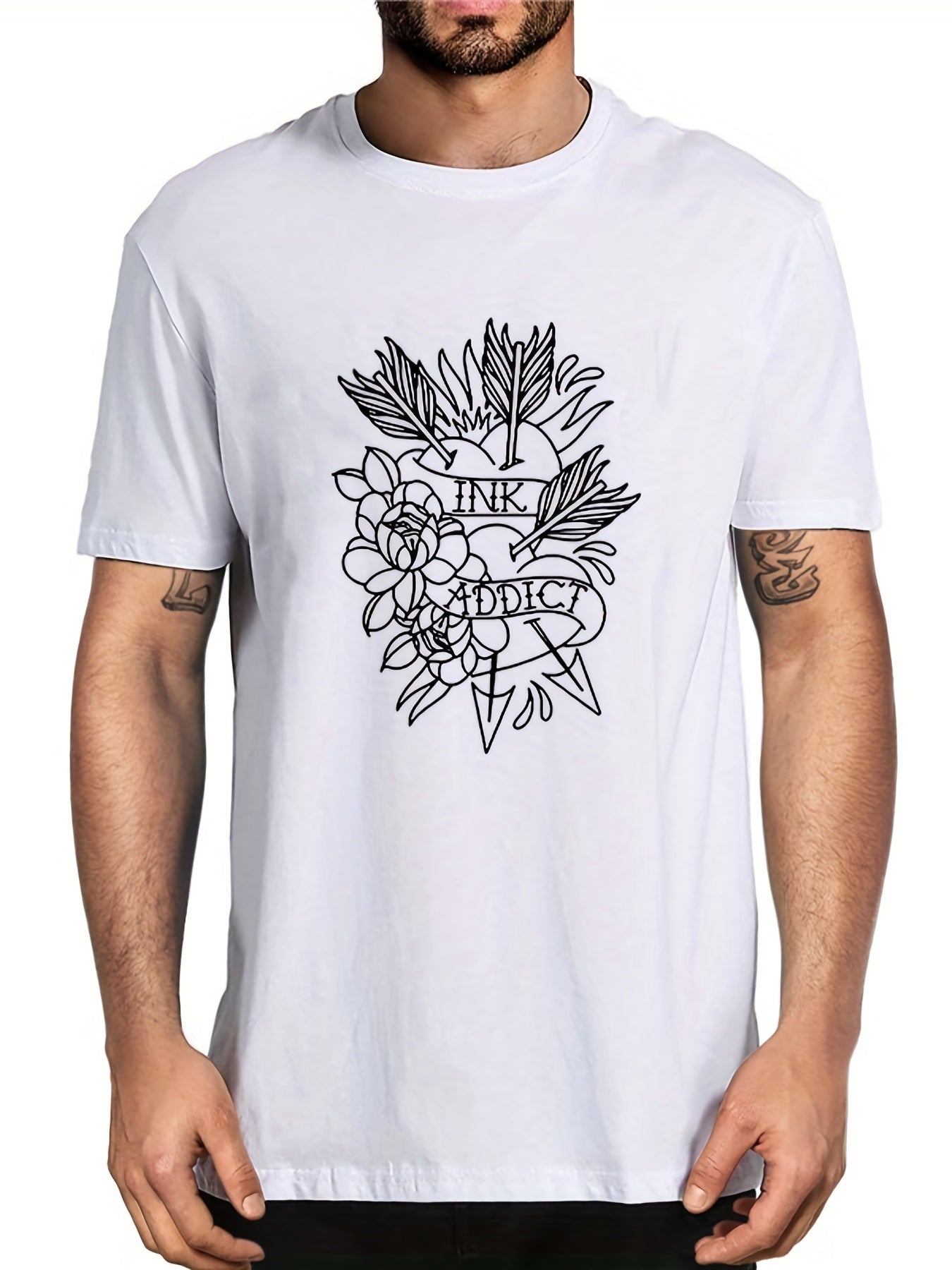 Men's Heart & Rose Graphic T shirt Casual Tee Summer Outdoor