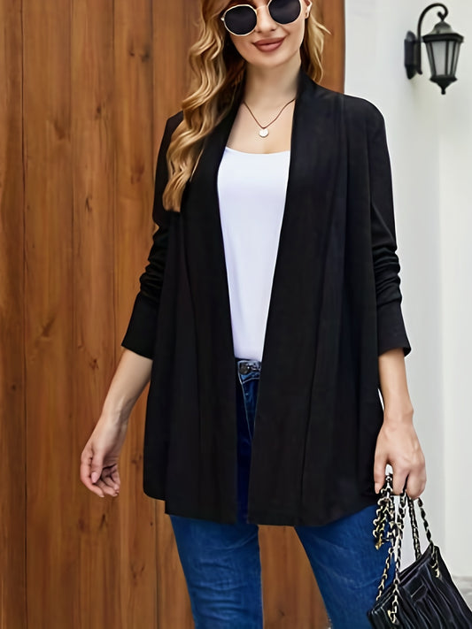  Solid Long Sleeve Open Front Cardigan