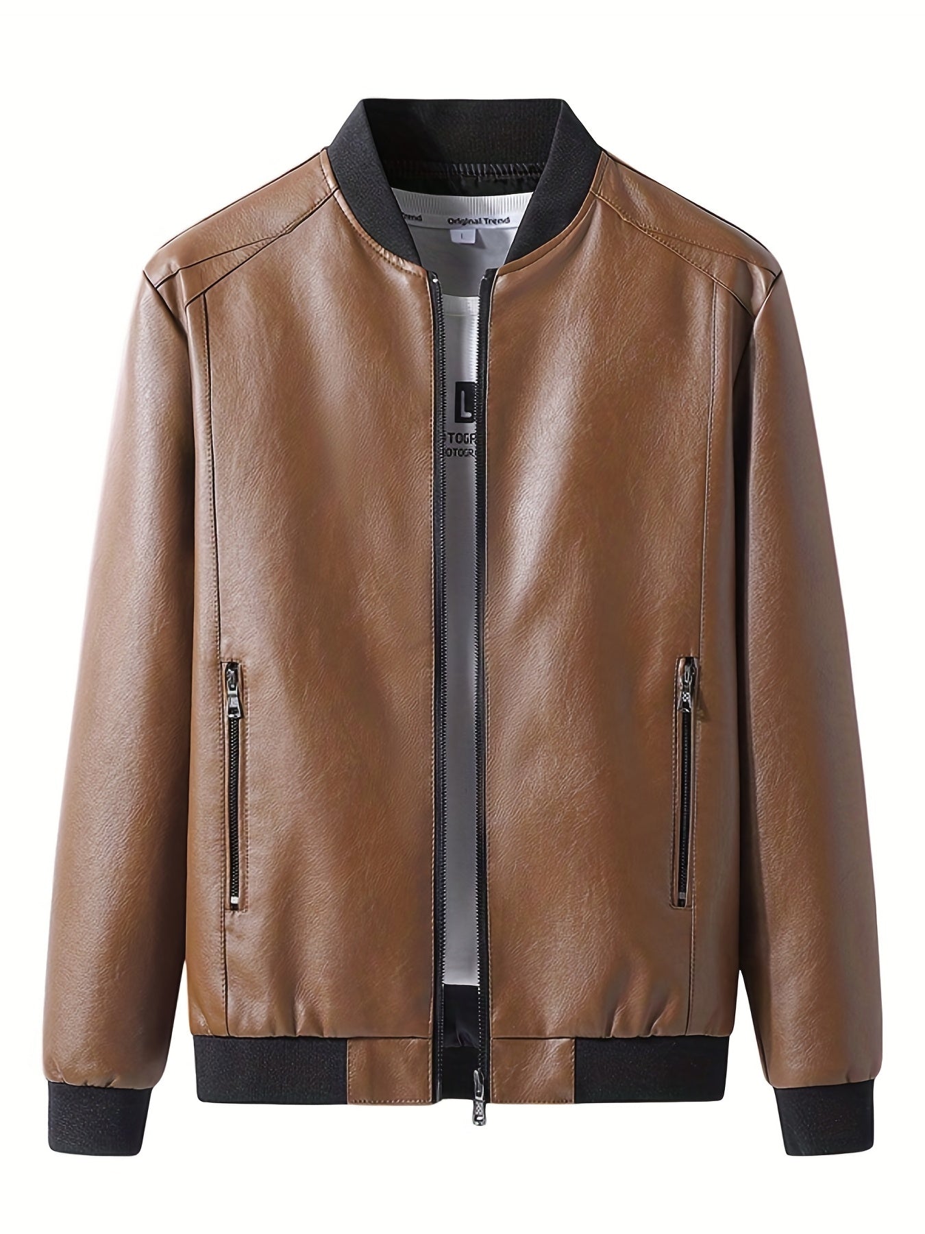 Men's Casual PU Leather Zipper Jacket