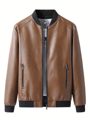 Men's Casual PU Leather Zipper Jacket