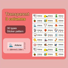 180pcs Transparent Name Sticker Cartoon Waterproof Labels