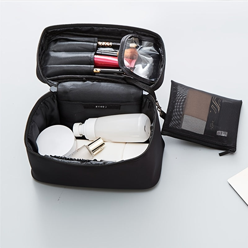 Portable Top Handle Cosmetic Bag Zipper Brush Organizer Makeup Storage Bag