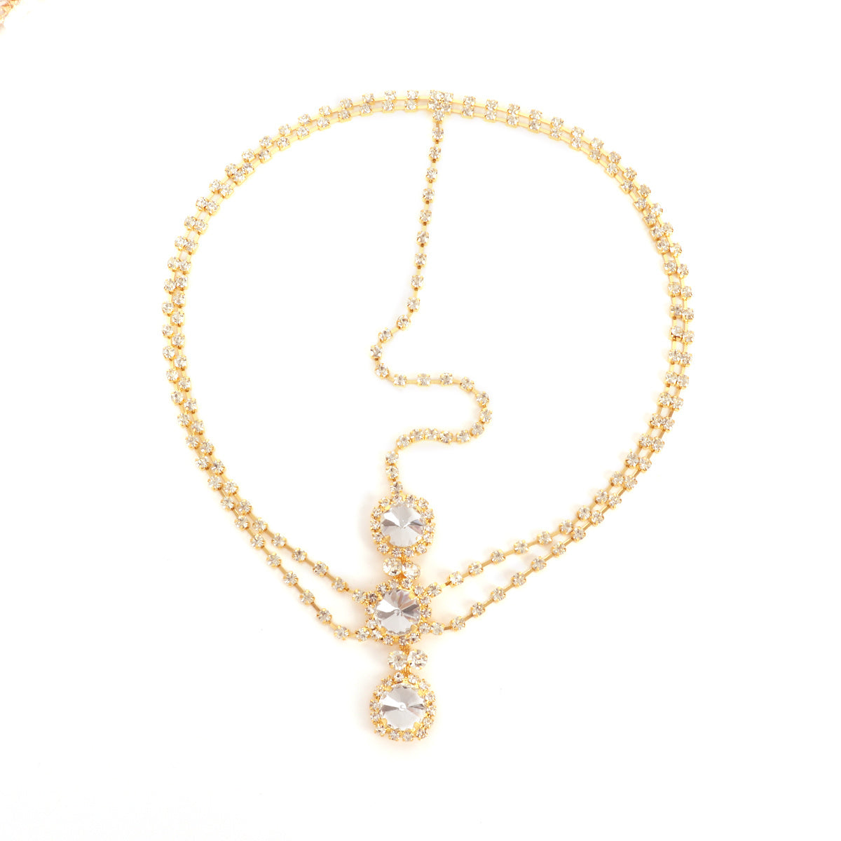 Boho Rhinestone Head Chain Jewelry Golden Bridal Headpiece