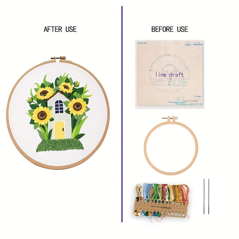 Embroidery Starter Kit Flower Theme Cross Stitch Adults Embroidery Hoop Threads