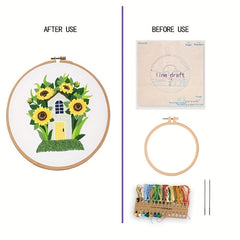Embroidery Starter Kit Flower Theme Cross Stitch Adults Embroidery Hoop Threads