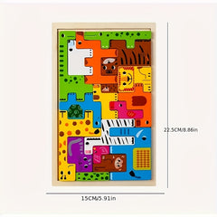 Wooden Animal & Traffic Building Block Puzzle Set with Recognition Board