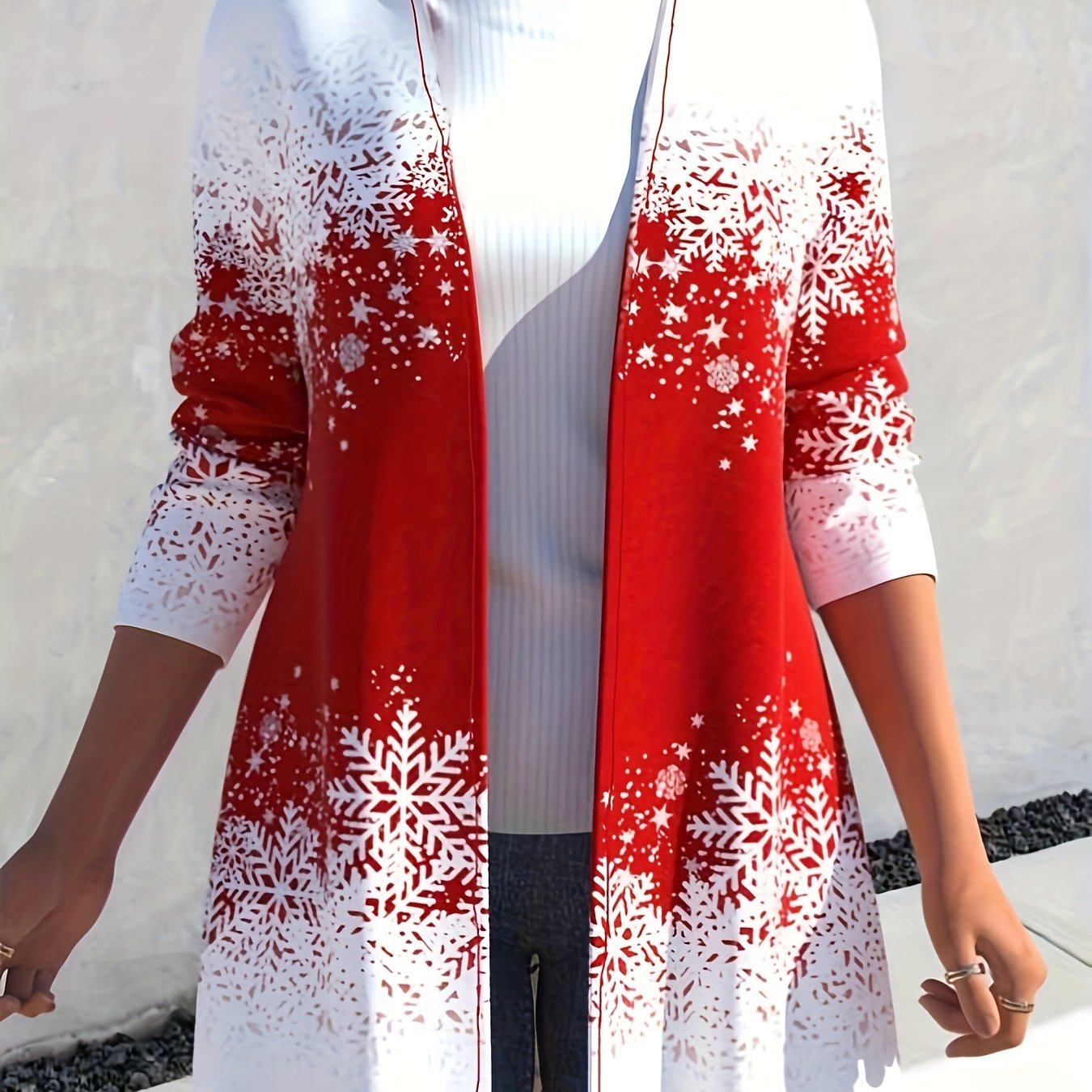  Snowman & Snowflake Print Long Sleeve Christmas Cardigan