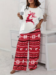  Christmas Tree Print Tee & Pants Pajama Set